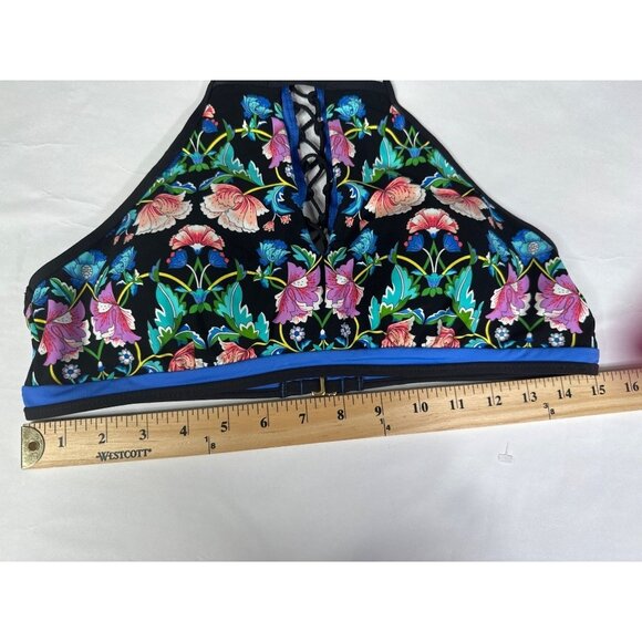 Nanette Lepore Women’s Size XS 0-2 Floral High-Neck Crop Swim Top Zigzag Back - Picture 7 of 7